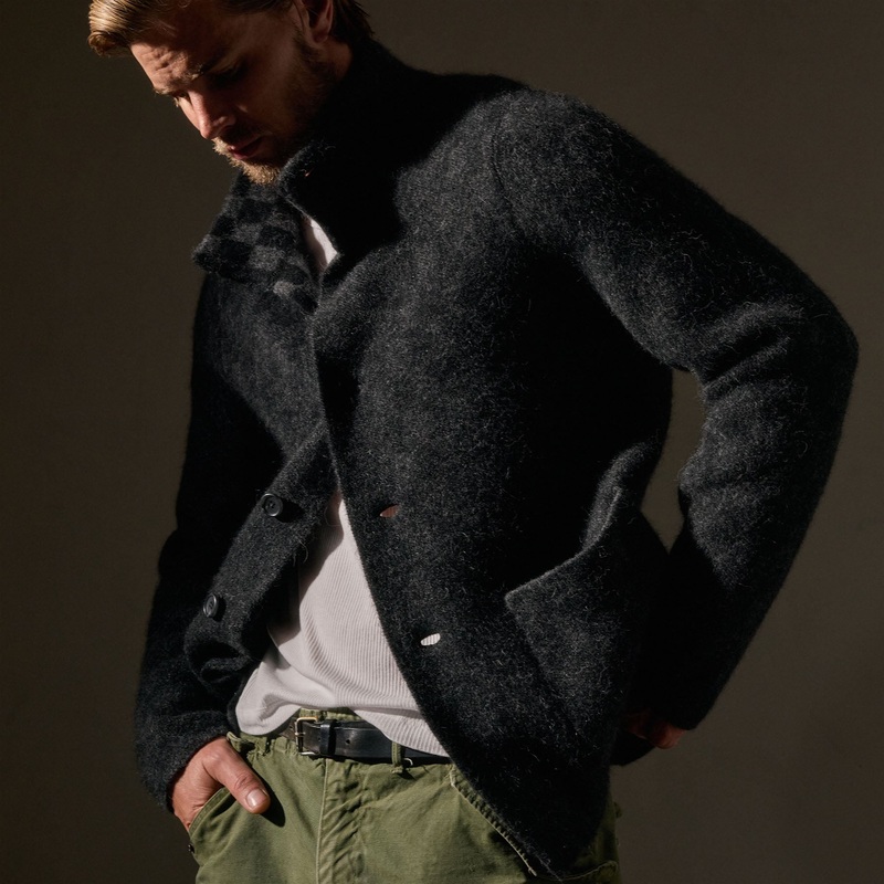 Interior Checkerboard Knit Car Coat – Black/Anthracite