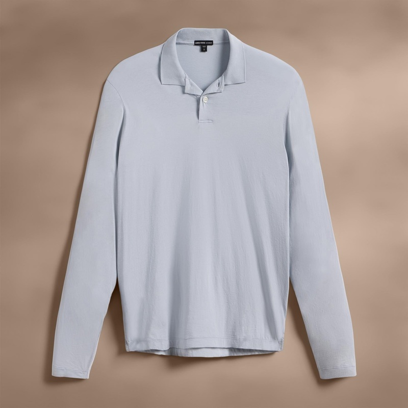 Luxe Lotus Jersey Long Sleeve Polo – Grey Glacier