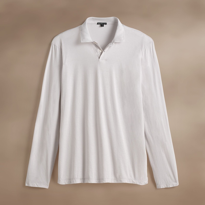 Luxe Lotus Jersey Long Sleeve Polo – Light Mist
