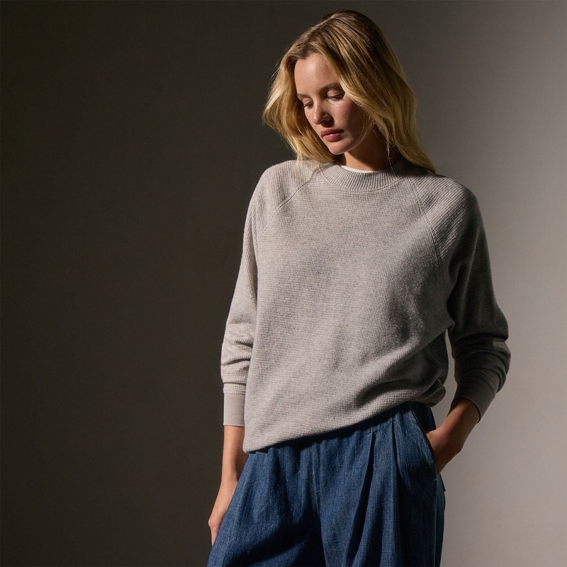 Brushed Thermal Knit Mock Neck – Heather Grey
