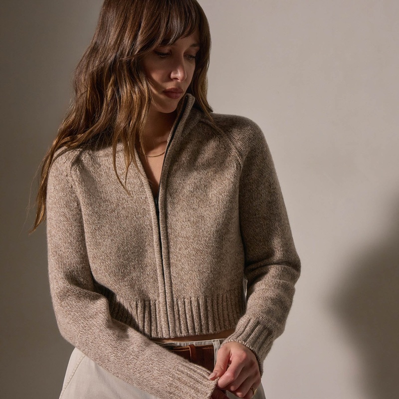 Cashmere Marled Zip Up – Stone Marl