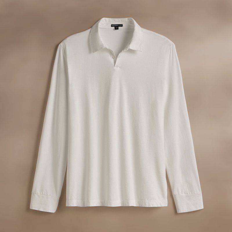 Heavy Luxe Jersey Long Sleeve Polo – White