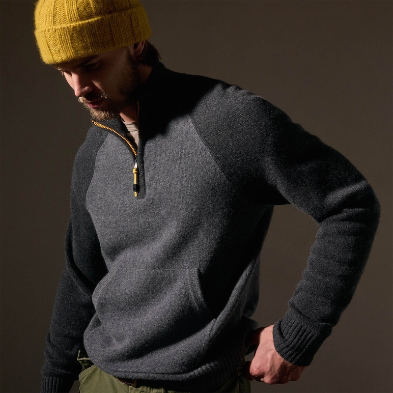 Recycled Cashmere Color Blocked Half Zip – Flannel/Coal