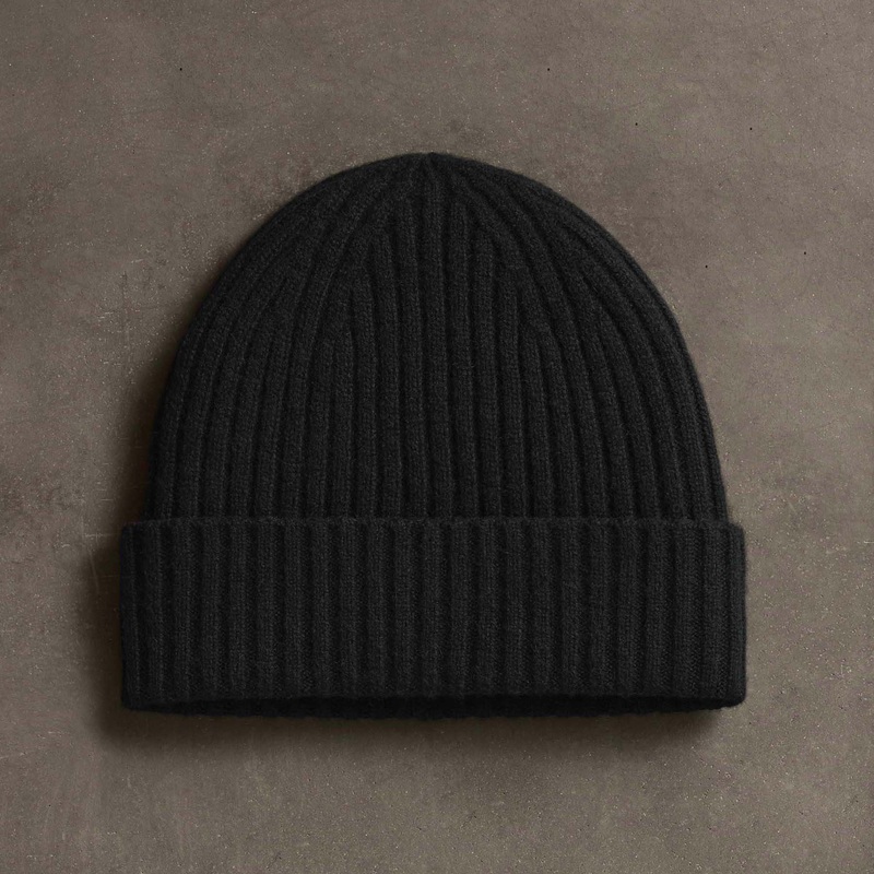 Recycled Cashmere Ribbed Beanie – Black