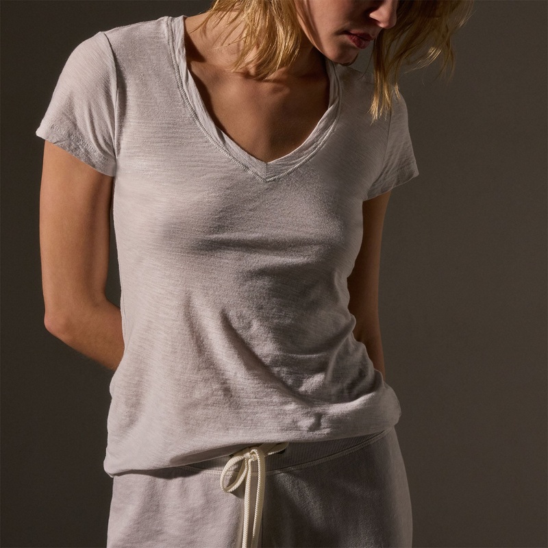 Sheer Slub Casual V Neck – Light Mist