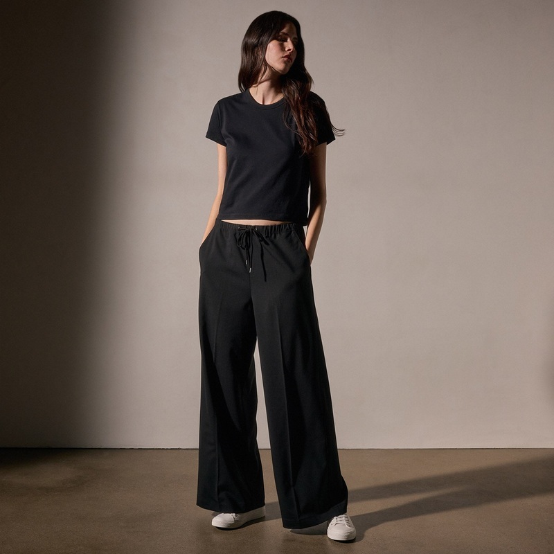 Stretch Wool Wide Leg – Black
