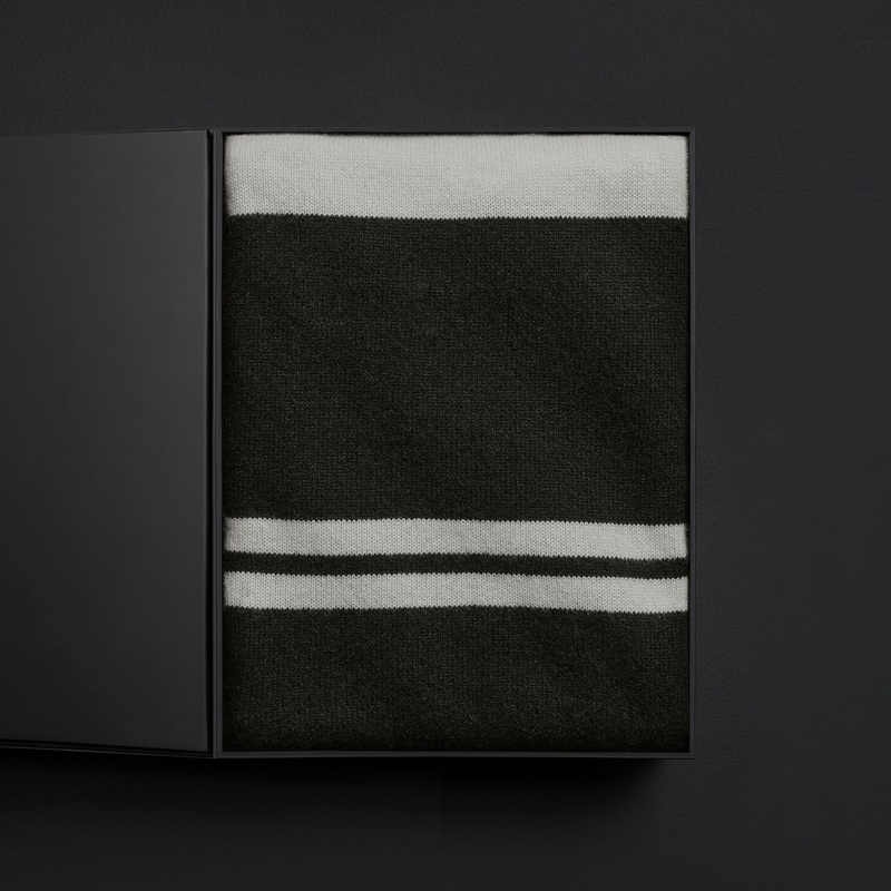 Stripe Cashmere Blanket Gift Box – Black/White