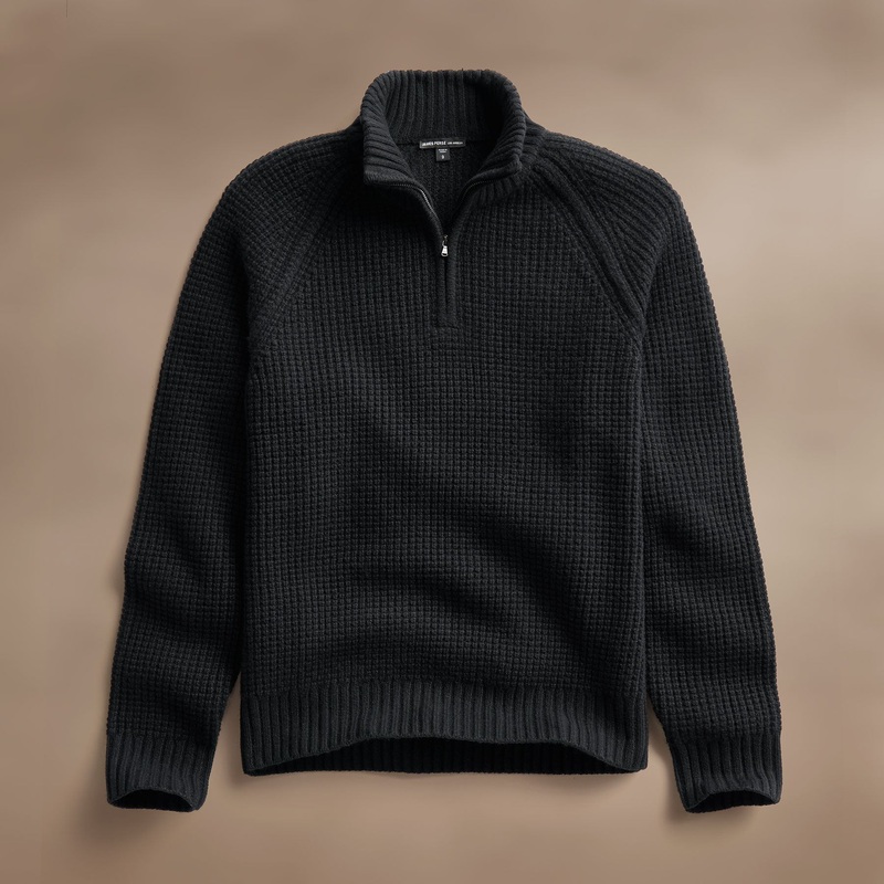 Waffle Knit Half Zip – Black