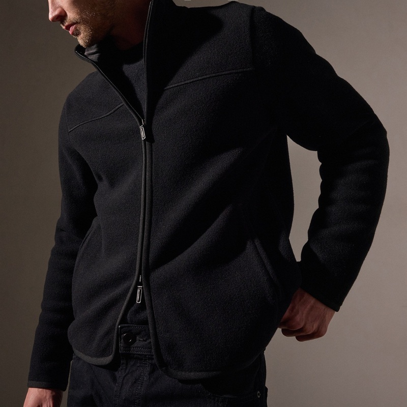 Wool Jersey Zip Front Funnel Neck – Black/Black