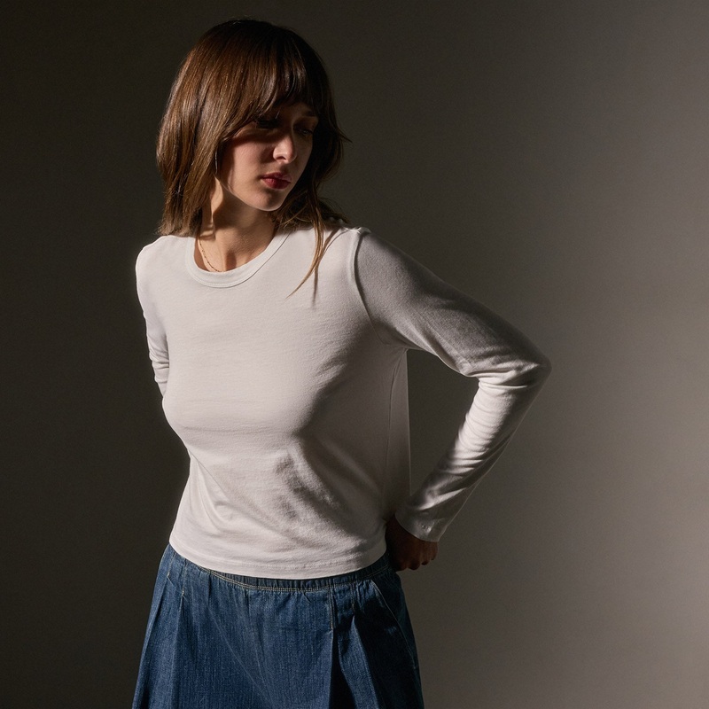 Brushed Elevated Jersey Long Sleeve Tee – White