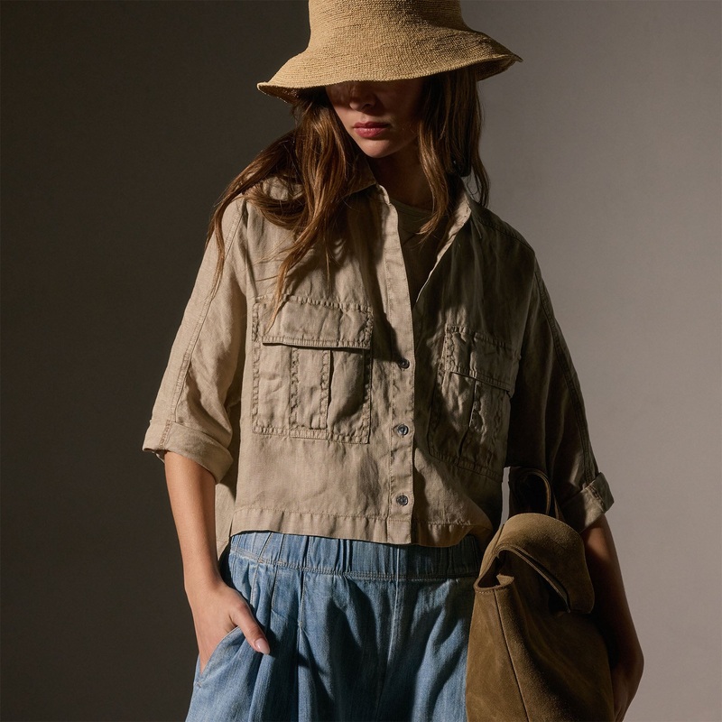 Cargo Pocket Cropped Shirt – Overcast Pigment