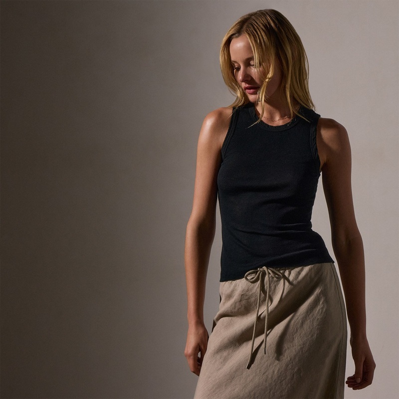Cotton Cashmere Rib Shell Top – Black