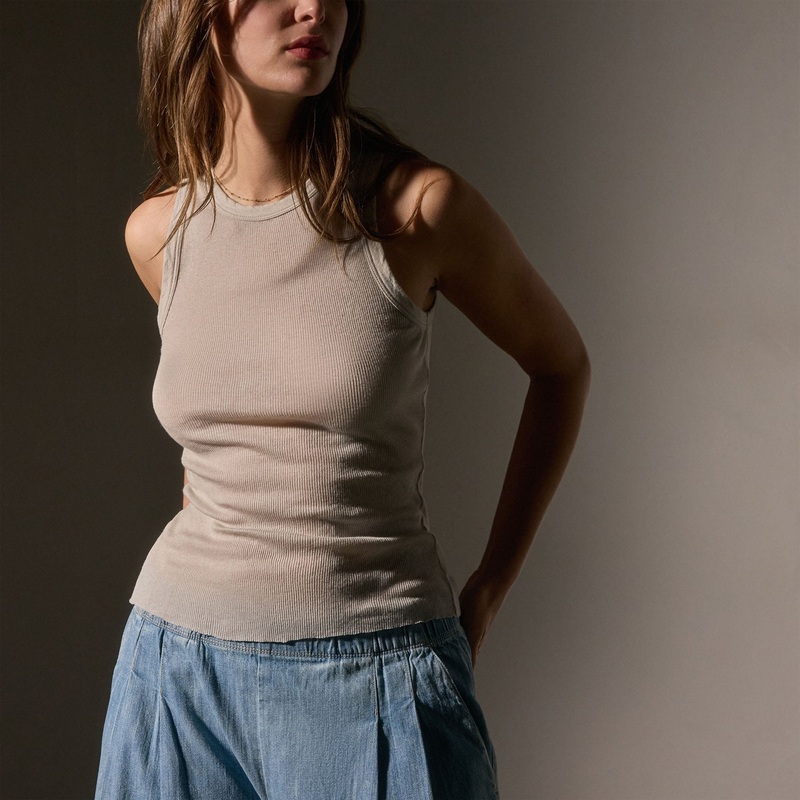 Cotton Cashmere Rib Shell Top – Salt