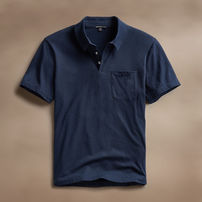 Cotton Linen Pocket Polo – Navy