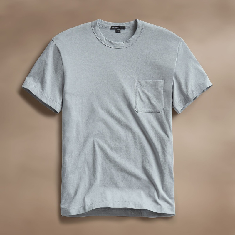 Cotton Linen Pocket Tee – Grey Sky