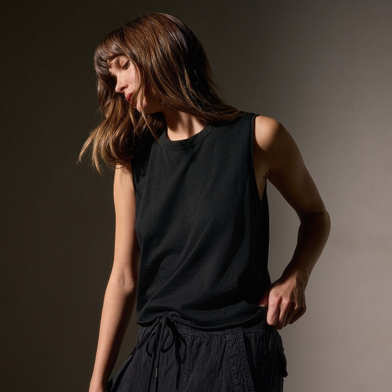 Cotton Linen Silk Shell Top – Black