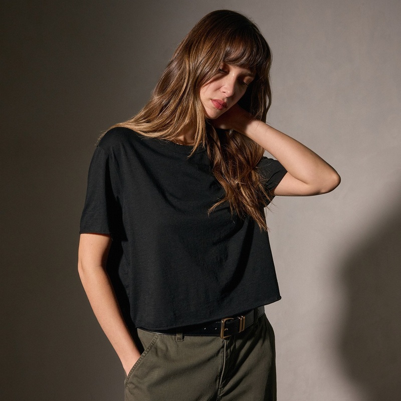 Cotton Linen Silk Tee – Black