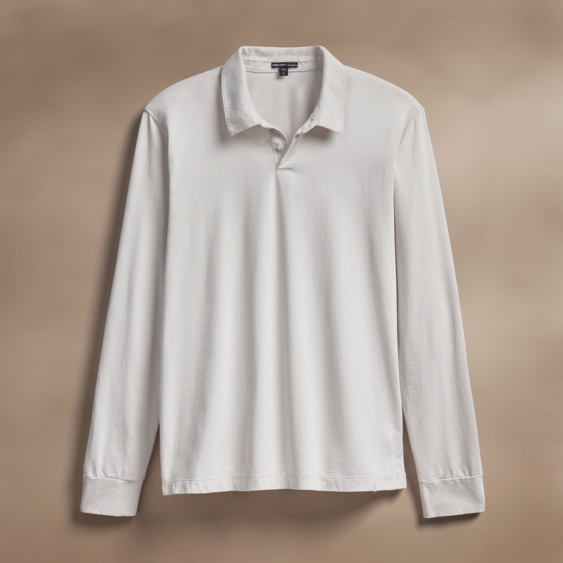 Heavy Luxe Jersey Long Sleeve Polo – Light Mist