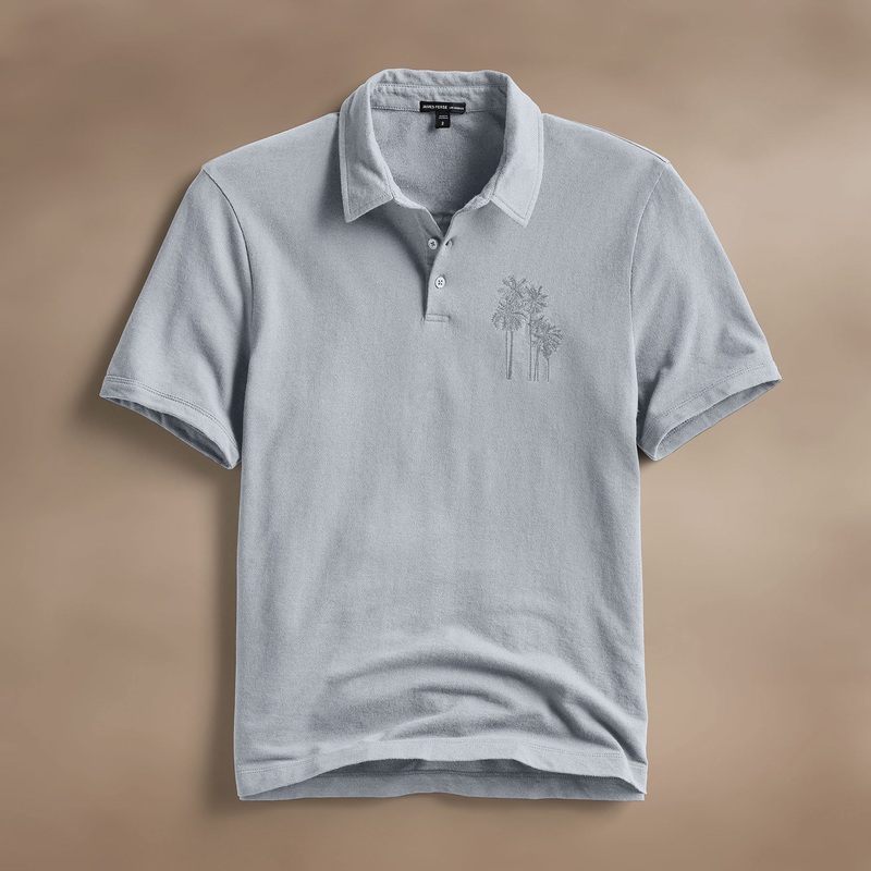 Palm Tree Embroidered Polo – Grey Sky/Magma