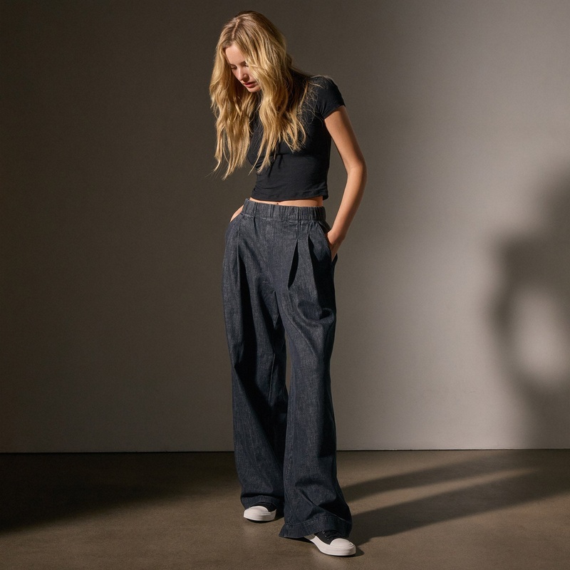 Pleated Denim Pant – Black Enzyme Wash