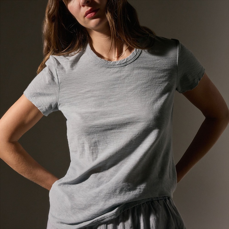 Sheer Slub Crew Neck Tee – Grey Sky