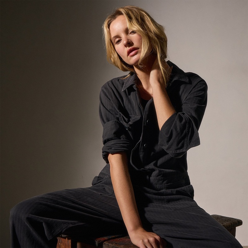 Stretch Herringbone Jumpsuit – Black
