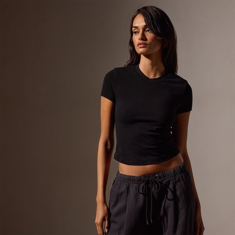 Stretch Lotus Rib Short Sleeve Sport Tee – Black
