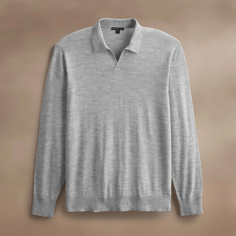 Ultrafine Cashmere Open Polo – Light Heather Grey