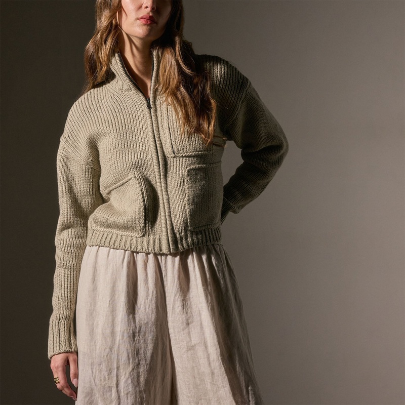 Cotton Knit Zip Front Sweater – Overcast