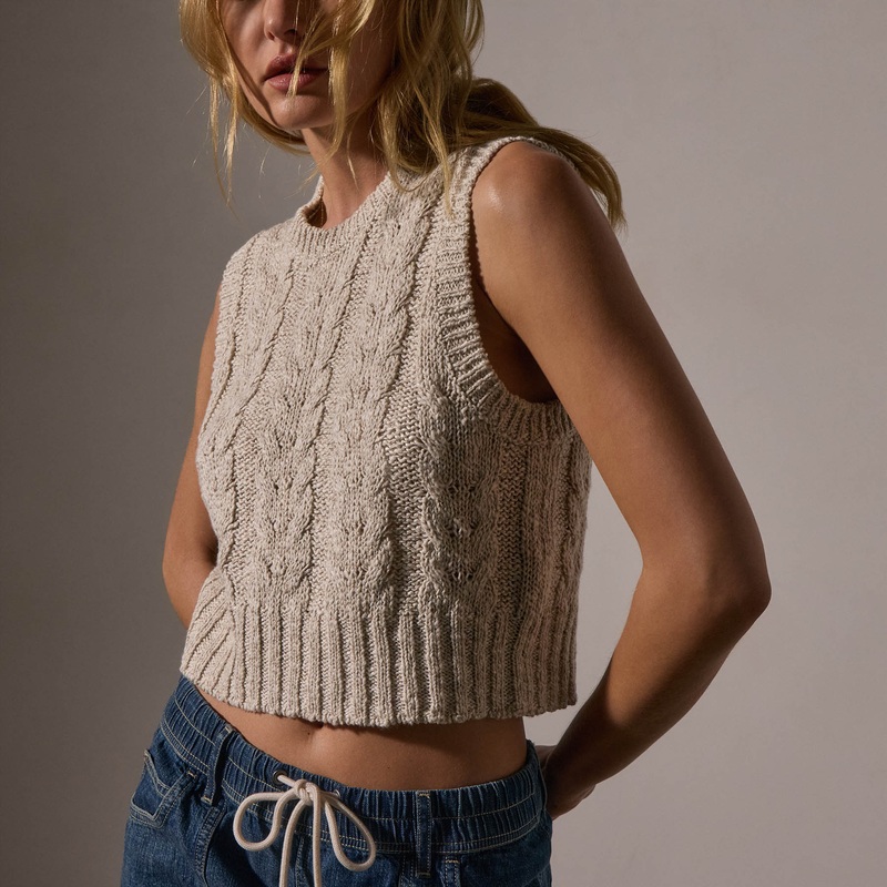 Cotton Linen Cable Knit Vest – Natural