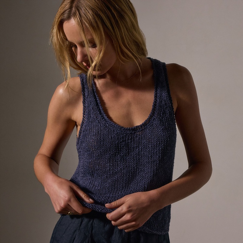 Cotton Linen Knit Tank – Faded Navy