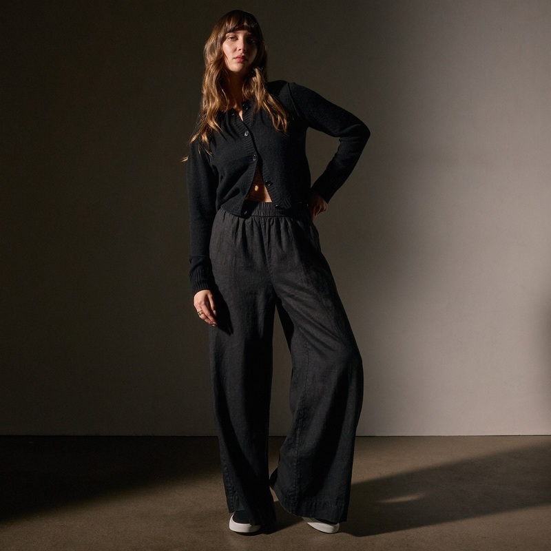 Lightweight Linen Wide Leg Pant – Black