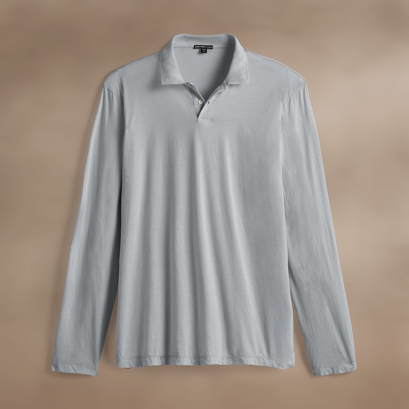 Luxe Lotus Jersey Long Sleeve Polo – Grey Sky