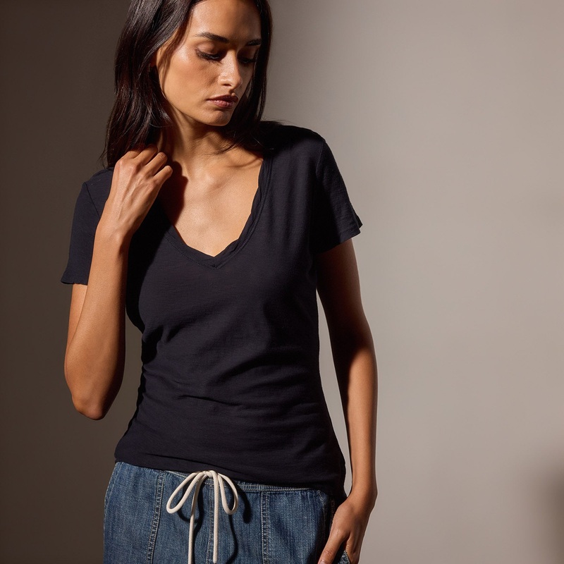 Sheer Slub Casual V Neck – Deep