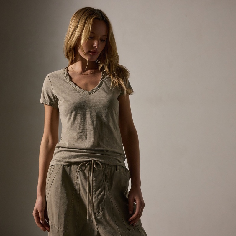 Sheer Slub Casual V Neck – Overcast