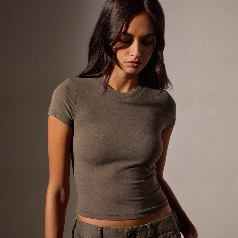 Short Sleeve Cropped Tee – Army Green