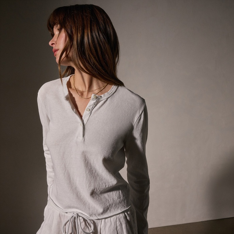 Slub Jersey Long Sleeve Henley – White