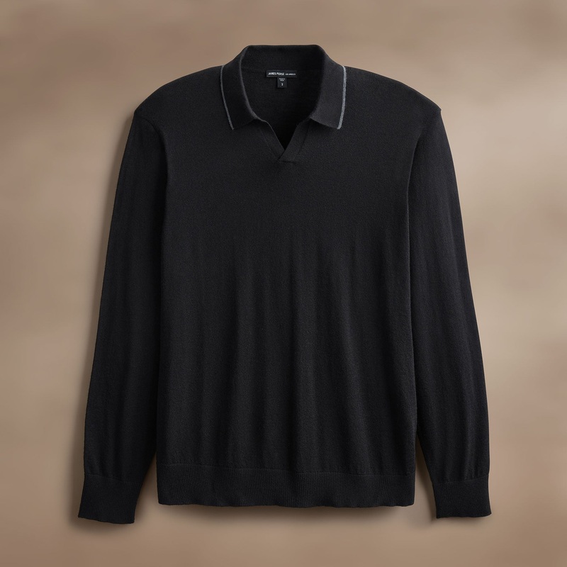 Ultrafine Cashmere Tipped Open Polo – Black/Charcoal