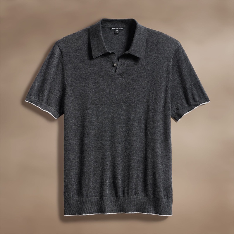 Ultrafine Cashmere Tipped Polo – Coal/Light Heather Grey