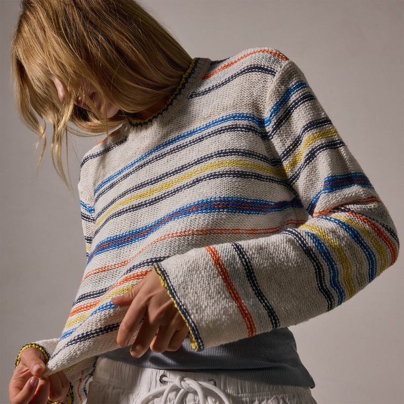 Cotton Linen Knit Stripe Sweater – Multi White