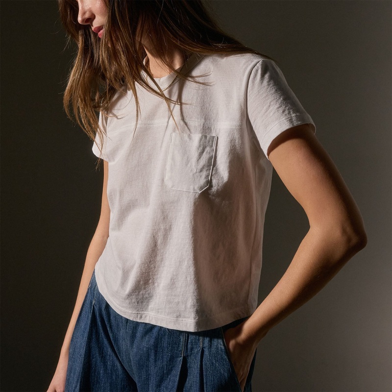 Cotton Linen Retro Pocket Tee – White