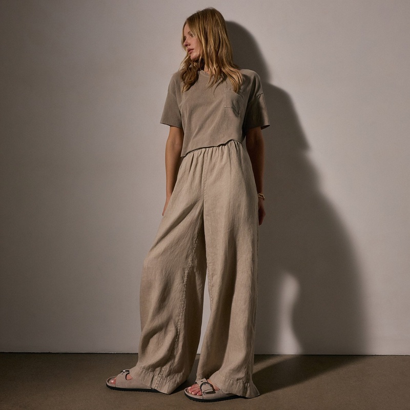 Lightweight Linen Wide Leg Pant – Overcast Pigment