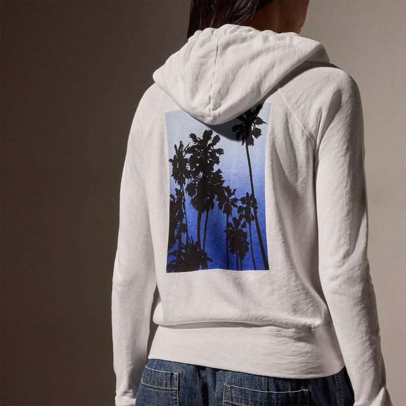 Ombr Palms Full Zip Graphic Hoodie – White/Blue