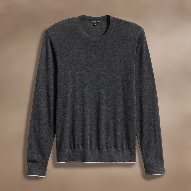 Ultrafine Cashmere Tipped Crew – Coal/Light Heather Grey