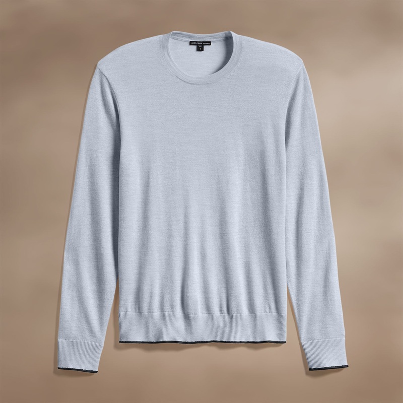 Ultrafine Cashmere Tipped Crew – Grey Sky/Coal