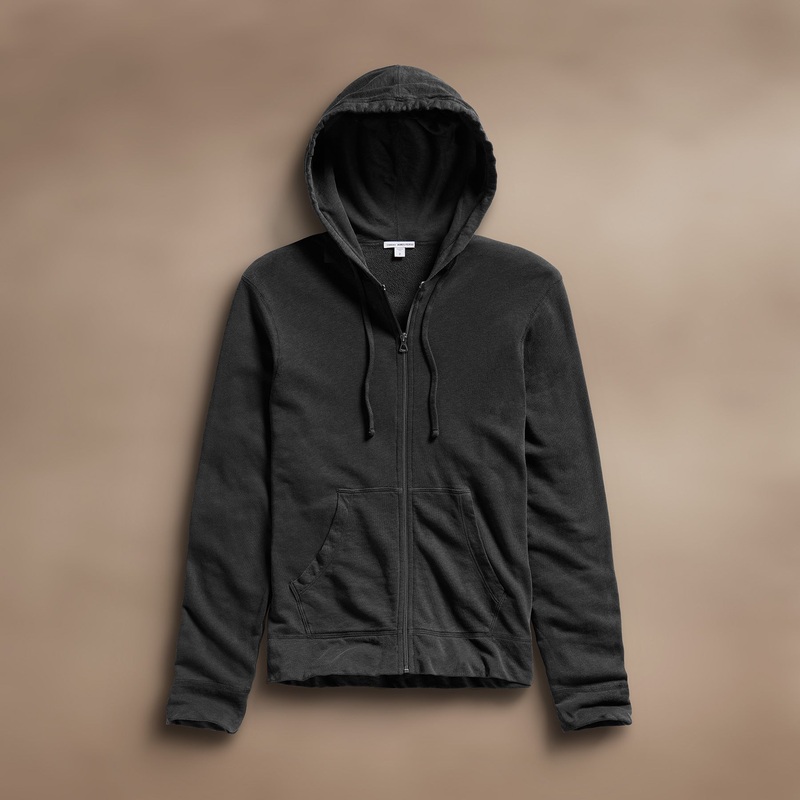 Vintage French Terry Zip Up Hoodie – Carbon Pigment