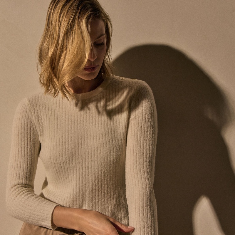Brushed Merino Cashmere Blend Top – Ivory