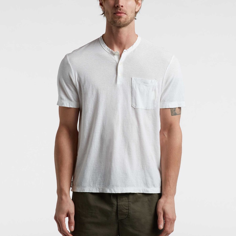 Cotton Linen Jersey Henley – White