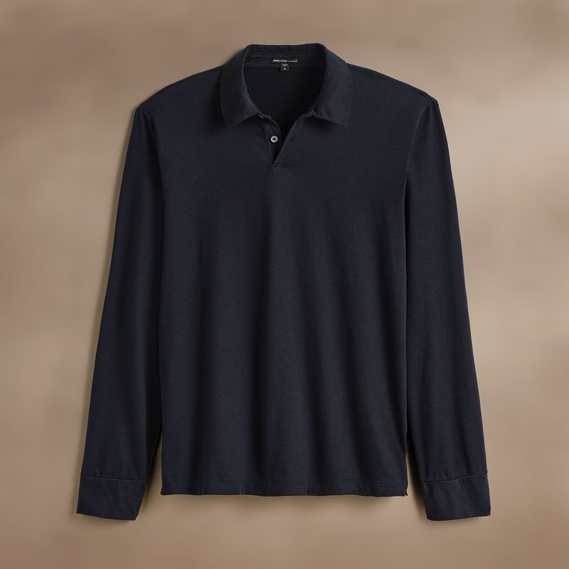 Heavy Luxe Jersey Long Sleeve Polo – French Navy