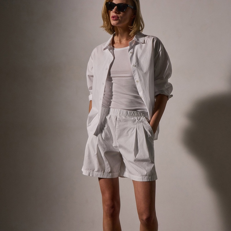 Stretch Poplin Elastic Short – White